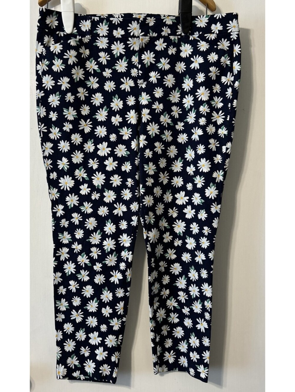 Old Navy Pixie Pants Womens 16 Blue White Daisy Floral Ankle Mid Rise Pockets